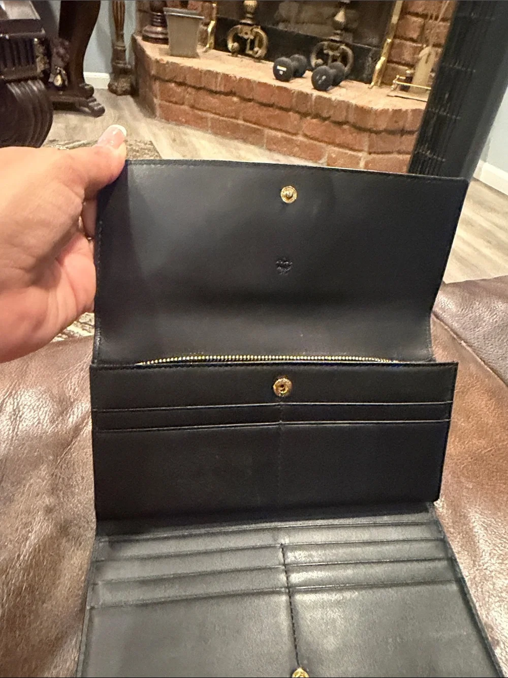MCM Metallic Gold Logo Fold Wallet